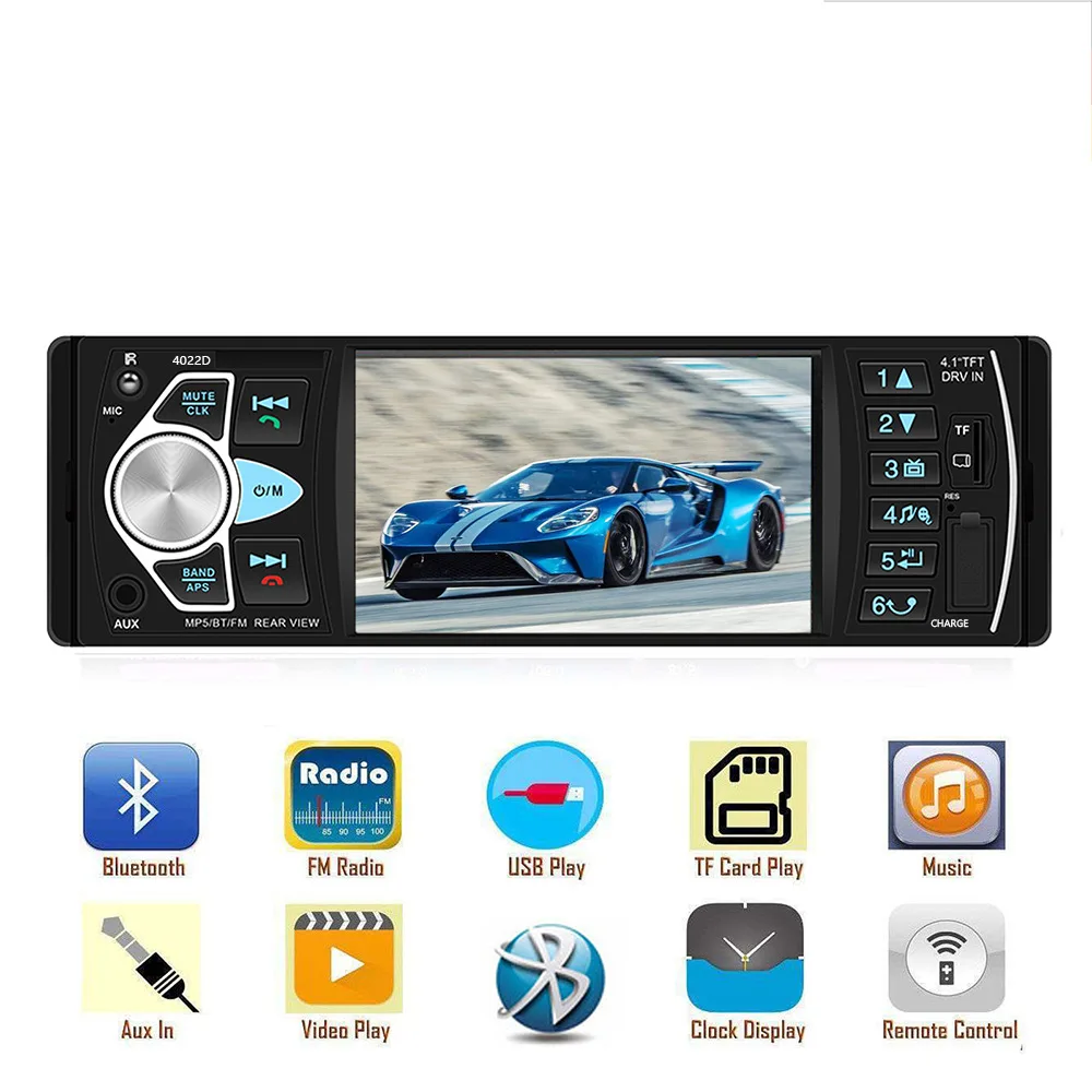1 din Car Radio 4022D FM radio car Auto Audio Stereo Bluetooth Support Rear view Camera Steering Wheel Control