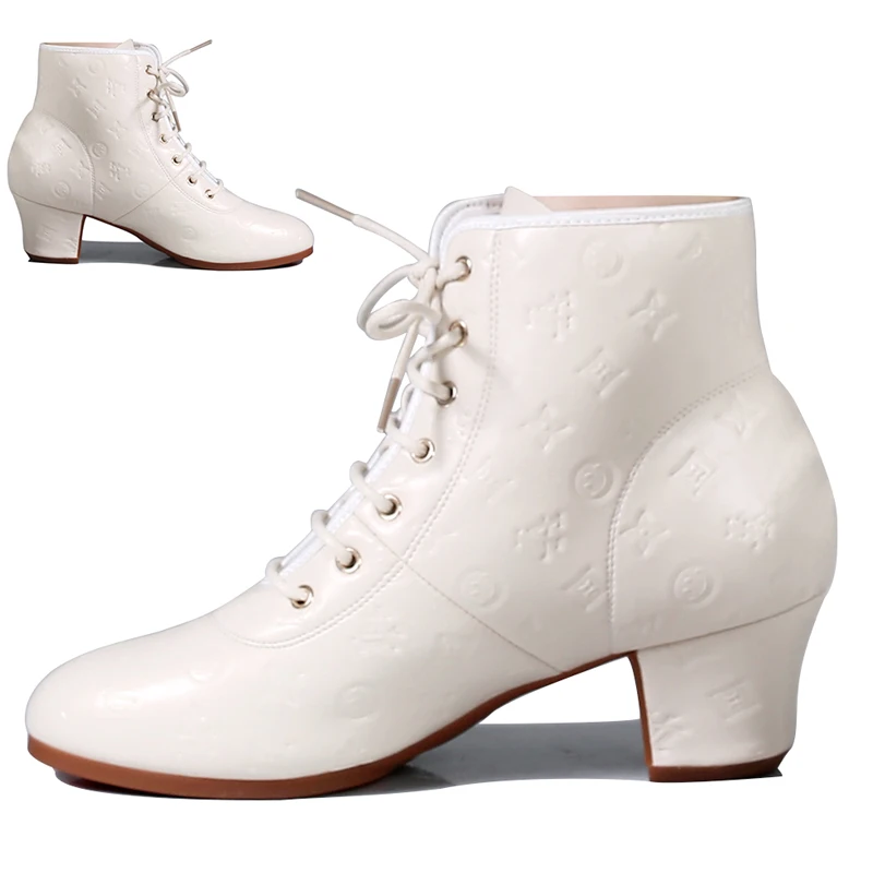 Woman Latin Dance Shoes Short Boots Outdoor Dance Boots Salsa Tango Dancing Shoes For Girls Soft Bottom White Black Ankle