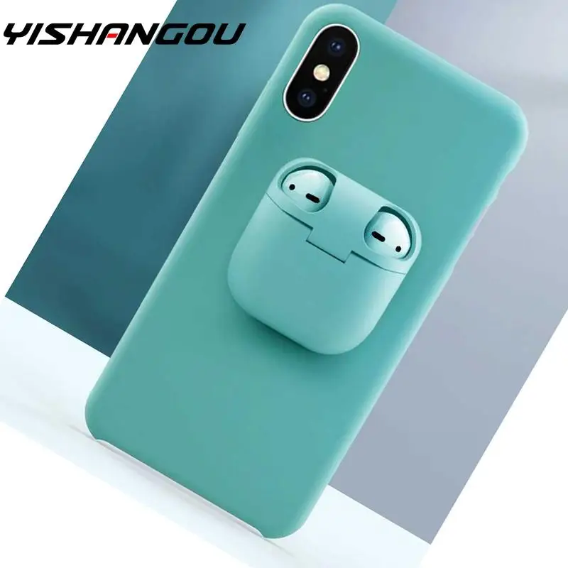 2 в 1 чехол для телефона, коробка для хранения наушников для iPhone 11 Pro XS MAX XR X 7 8 Plus Apple AirPods 1 2 мягкие силиконовые колпачки для гарнитуры