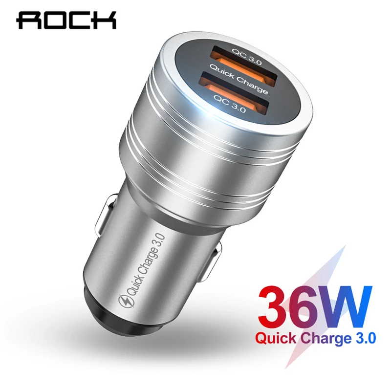 ROCK Metal 36W Dual USB Quick Charge QC 3 0 Автомобильное зарядное устройство для iPhone быстрое