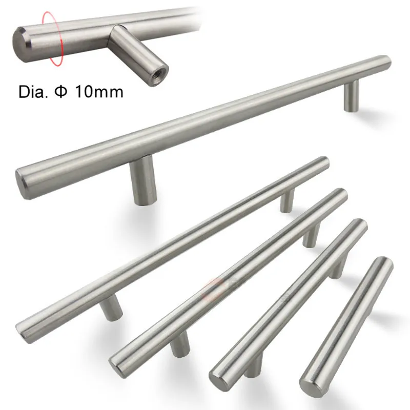 Descuento 50mm-500mm de acero inoxidable puerta alacena cocina Bar tirador del mango muebles perillas de gabinete manija armario DrawerHandle jlOkEj33L