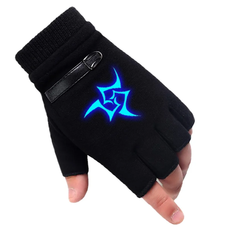 Winter Anime Fate/stay Night  Glove Half Finger Couple Cartoon Fate Zero Mitten Print Black Plus cashmere Unisex Cosplay Gift