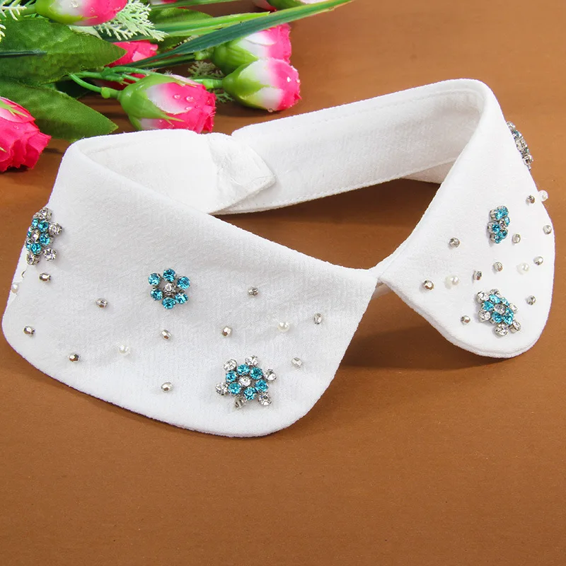 Neck Collar Женский Галстук, стразы, жемчужный бисер, пуговица, воротник-обманка, элегантный хлопковый съемный воротник, съемный топ с отворотом - Цвет: Neck Collar
