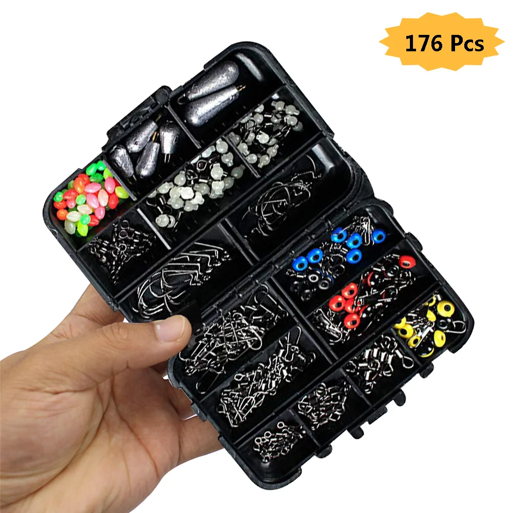 176pcsFishingToolBoxAccessoriesKitSetwithHooksBaitLureSpacebeanMultifunctional