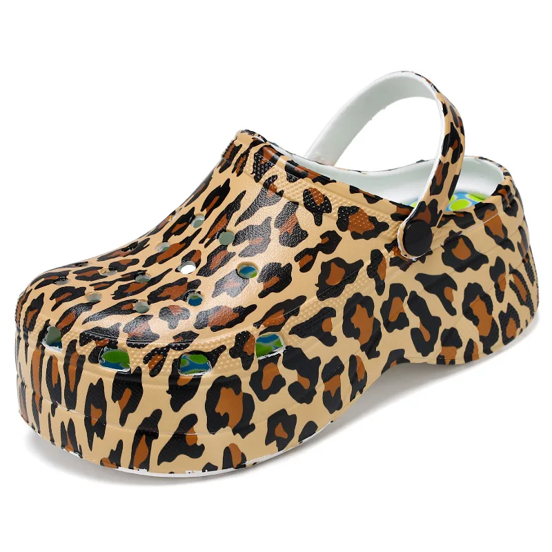 Autumn New Woman leopard Shoes Hole Slippers High Heel Sandals Fashion Outdoor Beach Shoes Zapatos Mujer womens platform heels