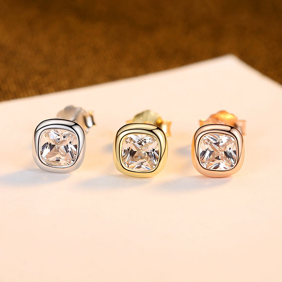 Gem&Time Minimalist 925 Sterling Silver Square Cubic Zirconia Stud Earrings For Women Pure Silver 925 Earrings Jewelry SE0478