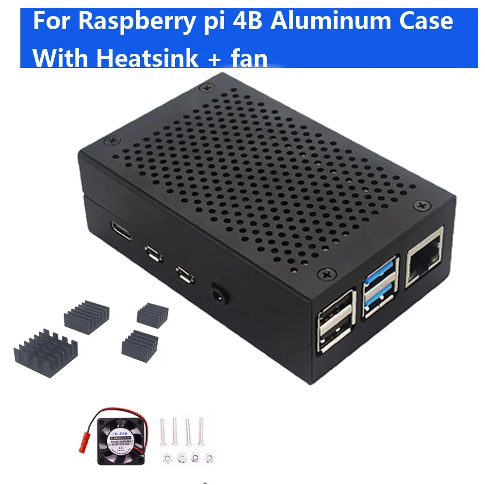 Алюминиевый Чехол Raspberry Pi 4B, металлический корпус с теплоотводом+ вентилятор для RPI 4, Модель B, совместимая с Raspberry Pi 4B