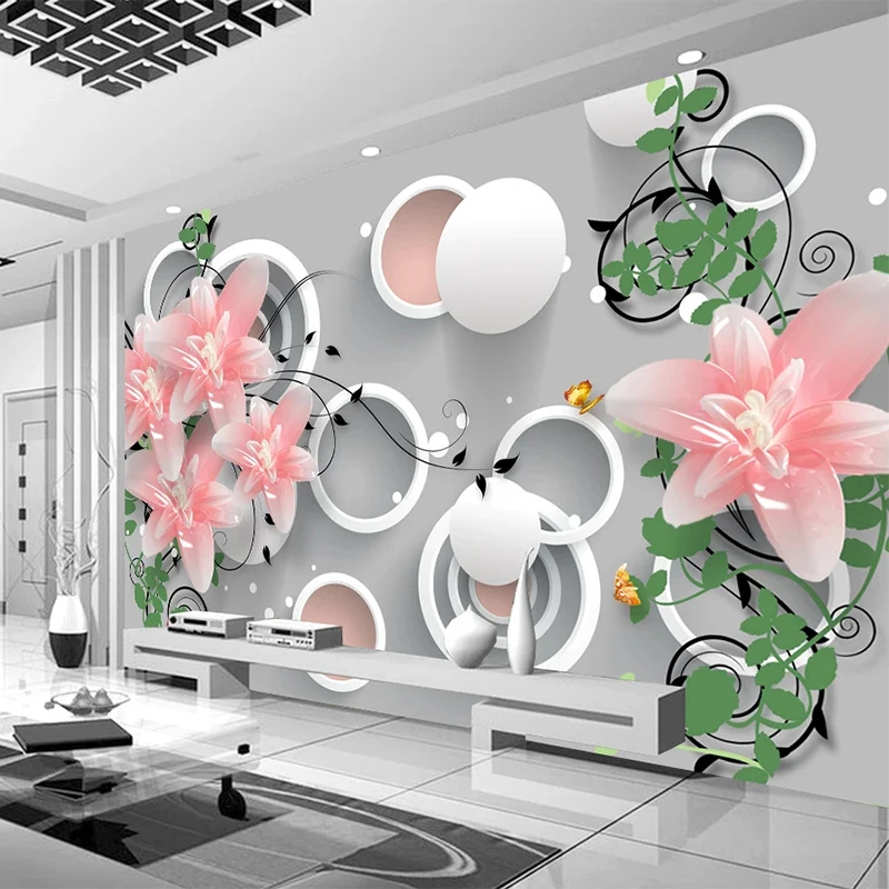 Пользовательские 3D обои современные цветы шар настенные росписи круги Гостиная ТВ спальня домашний декор настенная живопись ПВХ водонепроницаемые 3D наклейки