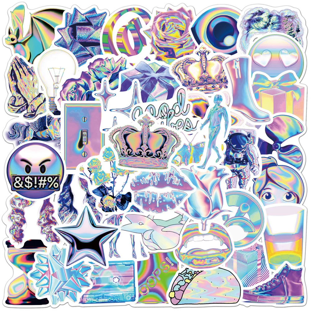 

10/30/50PCS Cartoon Color Laser Holographic Sticker Graffiti Skateboard Laptop Mobile Phone Waterproof Decorative Toys Wholesale