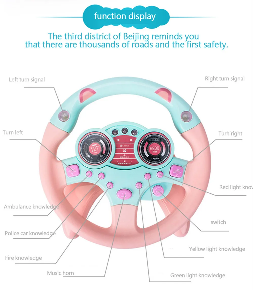 Simulation Small Steering Wheel Driver Sound Light Battery Operated Electonic Educational Toys Kids Pretend Toy#2676