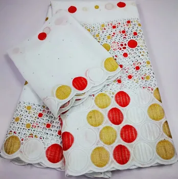 

High quality Swiss voile lace African voile lace fabric with embroidery 5yards plus 2yards cotton lace set for dress SLC807