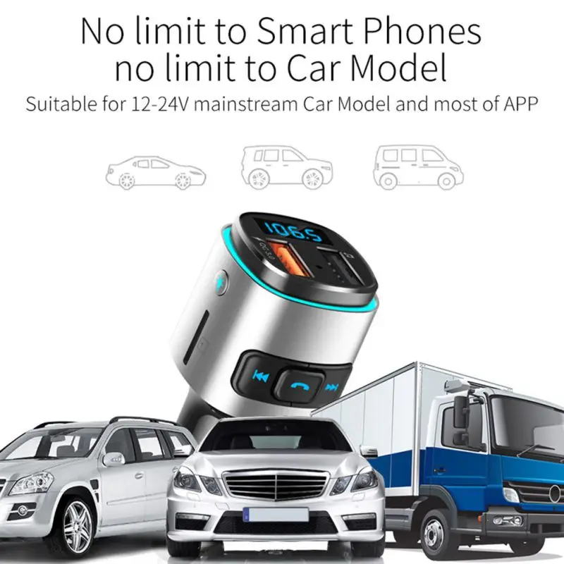 QC3.0 Автомобильный MP3-плеер автомобильный fm-передатчик телефон Hands-free автомобильный mp3 Поддержка голосовой помощник wake-up bluetooth