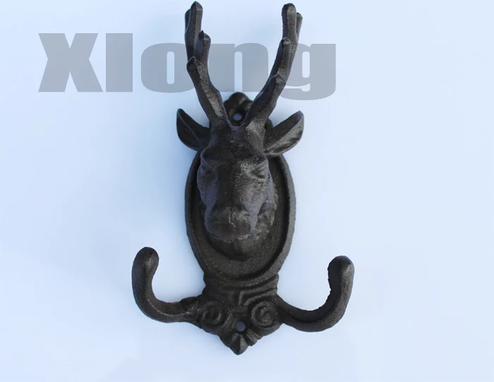 

11.5*7.3*19cm Vintage Cast Iron Wrought Iron Hook Coat Hook Small Deer Head Double Hook Wall Hanging Wall Hanging Hook
