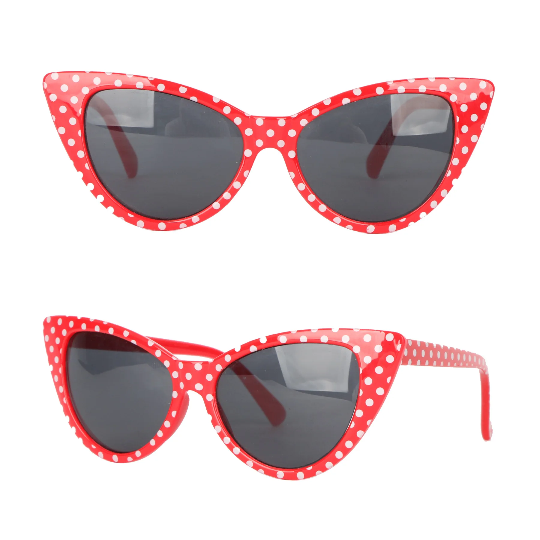 Cubojue Cat Eye Sunglasses Women Fashion Sun Glasses for Woman Steampunk Hip Hop Vintage Red White Dot Female Shades Ladies | Аксессуары