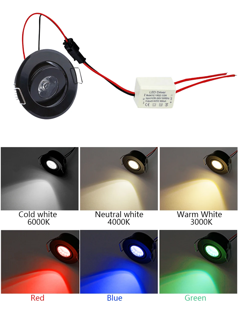 Description Picture 3 of itemDimmable 1W 3W Mini Round High Power LED Recessed Ceiling Down Light Lamps Spotlight for Living Room Cabinet Bedroom 85-265V