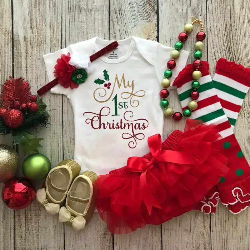 Новый брендовый комплект для малышей комбинезон с надписью My First Christmas маленьких