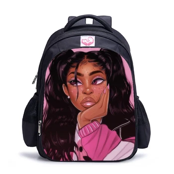 

16 Inch Afro Lady Girl Backpack Africa Beauty Princess Girls Children School Bags For Women Brown Girl School Backpack Book Bag