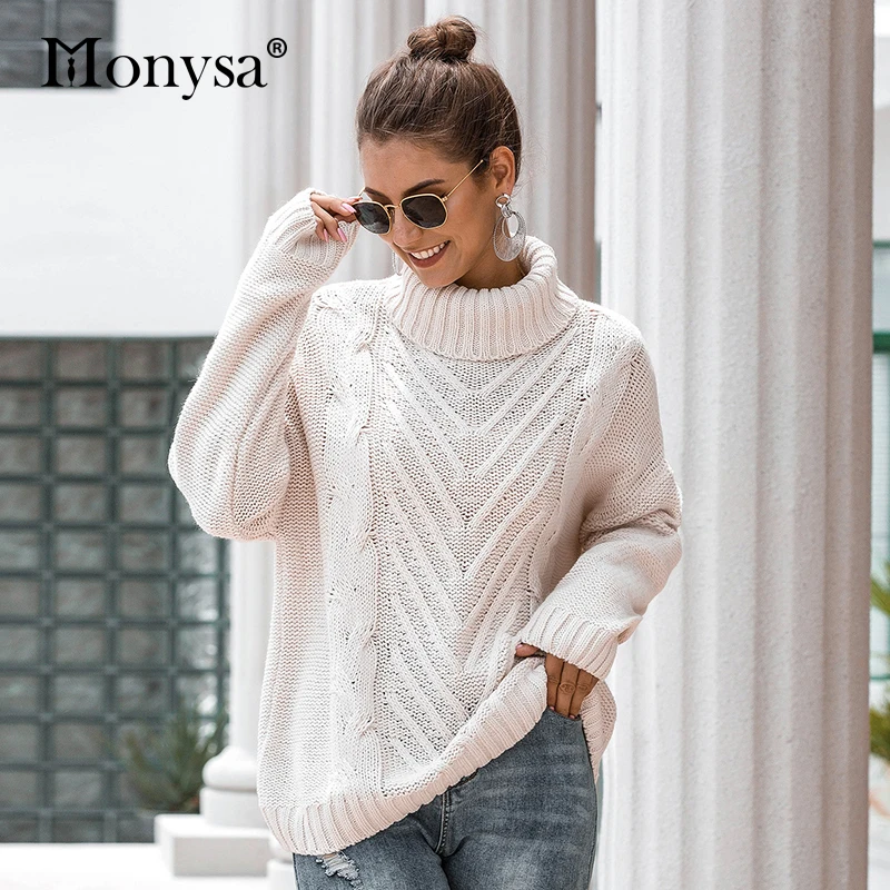 Теплые свитера с высоким воротом женская зимняя одежда 2019 модные вязаные