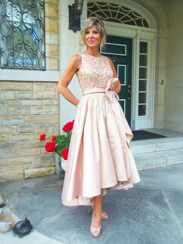 

New Arrivals 2015 O Neck Pink High Low Fancy Dress Ball Short Front Long Back Mother of Bride Dress with Flower Belt