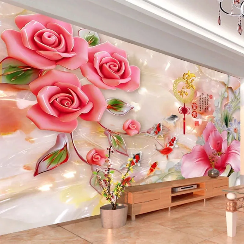 3d stereo magnolia rose flowers wallpaper mural 01