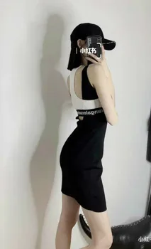 

2020 Spring Summer Letter Logo Slim Mid-length Knit Skirt Dress Women A2