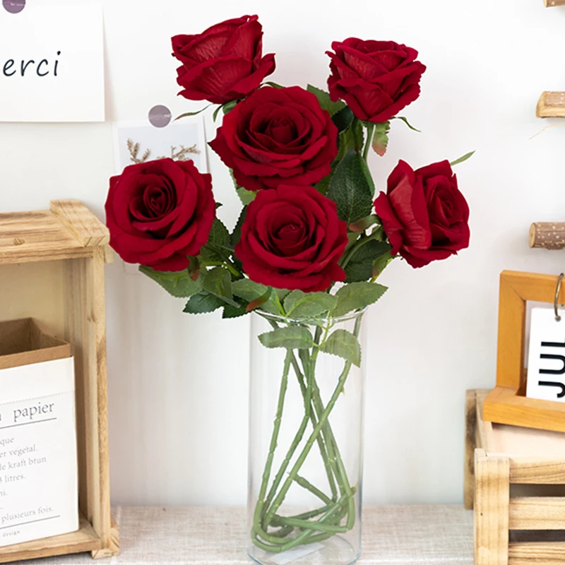 

1pc/5pc Beautiful Silk Artificial Rose Flowers Wedding Home Table Decor Long Bouquet Arrange Fake Plant Valentine's Day Presents