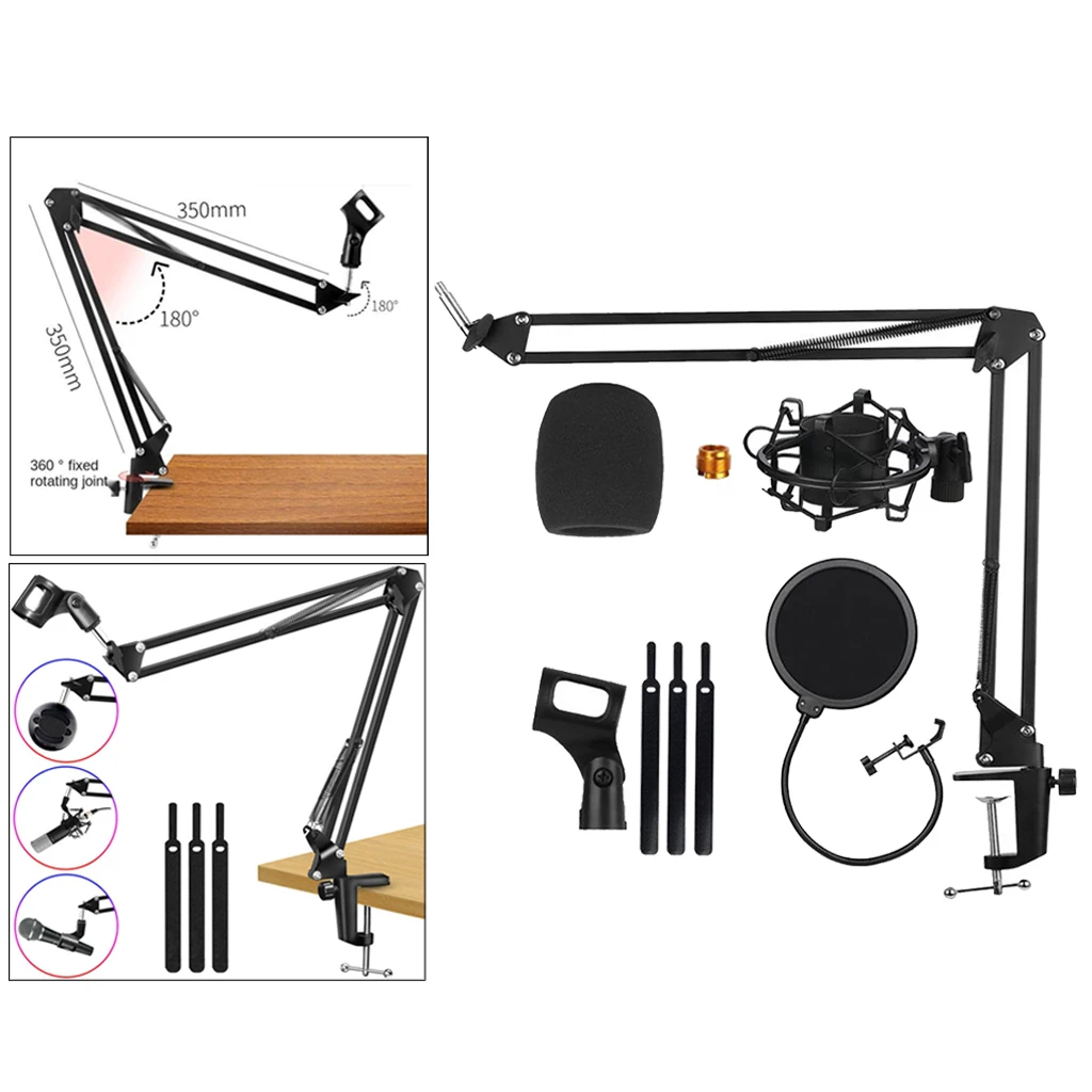 Adjustable Studio Microphone Boom Mount Arm Stand Windscreen  Filters Video Recording Live Broadcast Stages