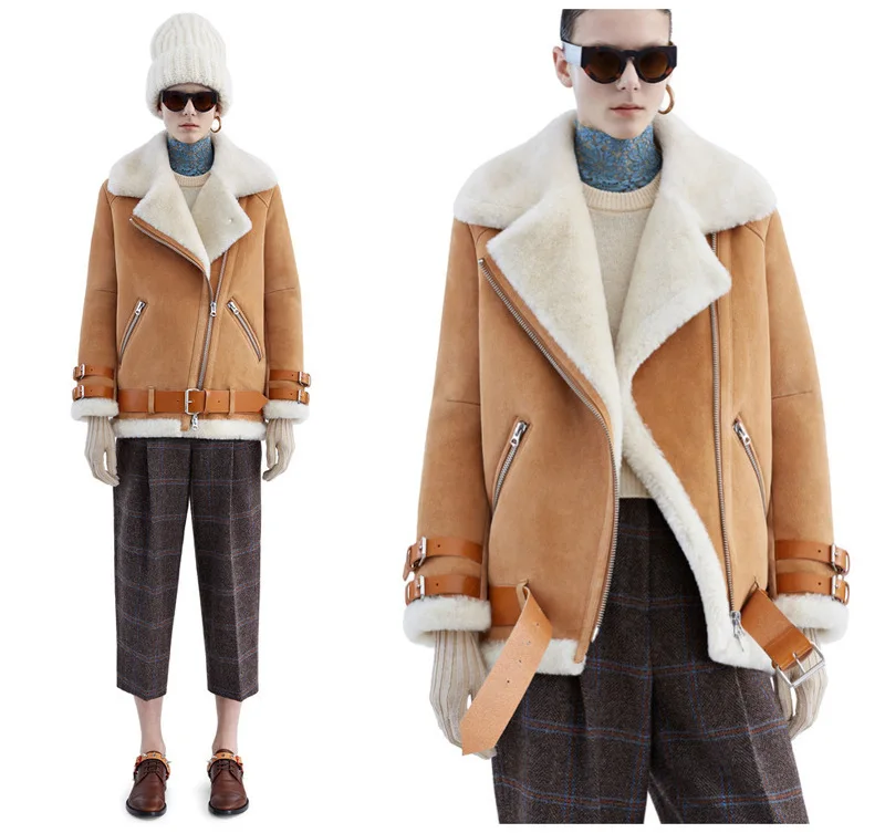 buy  2017 Autumn And Winter in Europe And America Cashmere Fur Pilot Biker Jacket Women's COUPLE'S Leath