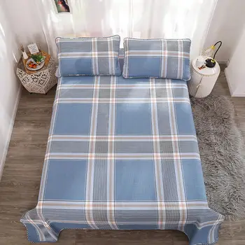 

1 Pc Bed cover+2pcs Pillowcases bedding set Cotton bed Cover Horizontal and vertical stripe Bedding Bedspread Quilting Bed Cover