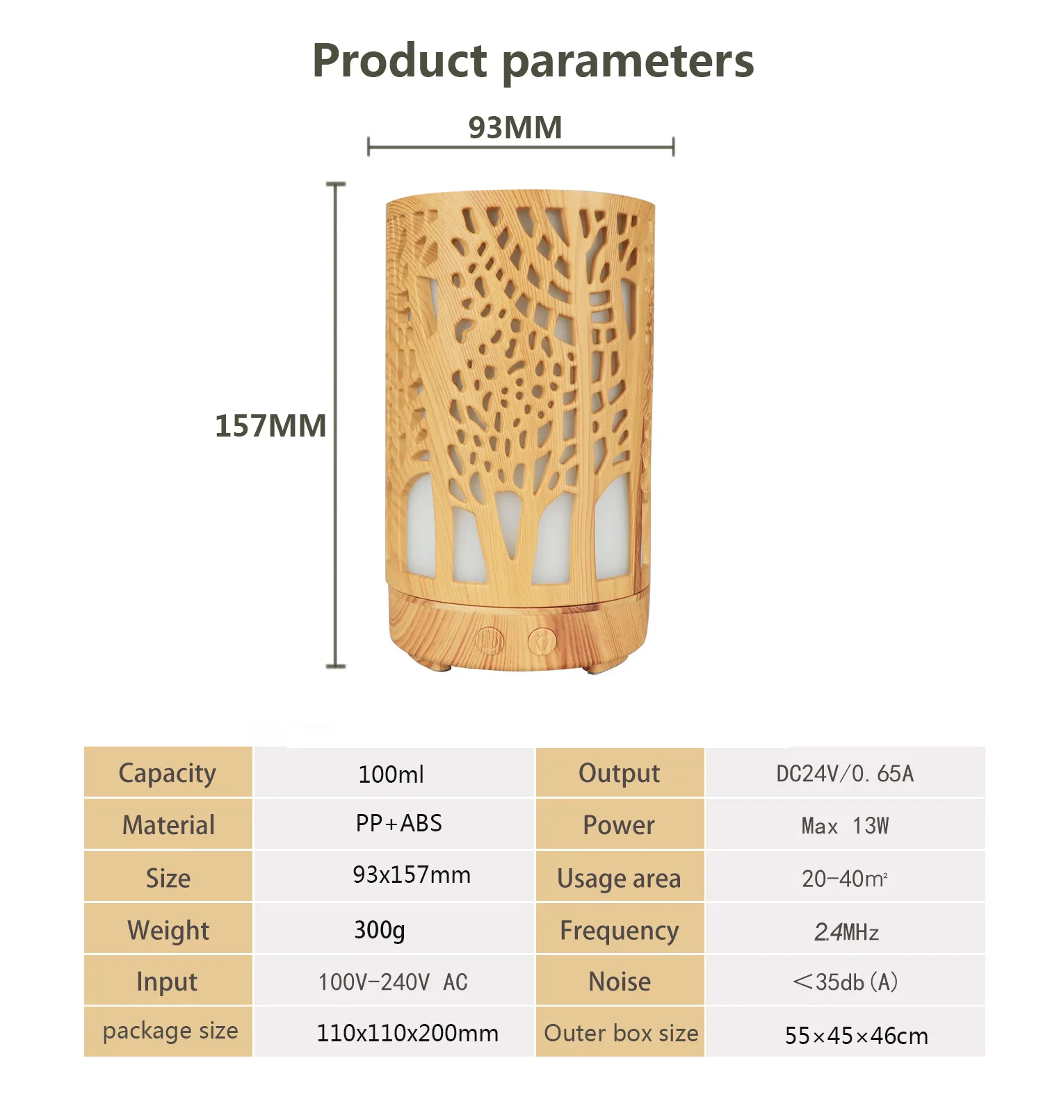 Hollow out Aroma Diffuser Cylindrical Wood Grain Air Purification Fragrance Machine Ultrasonic Colorful Ambience Light Wood Grai