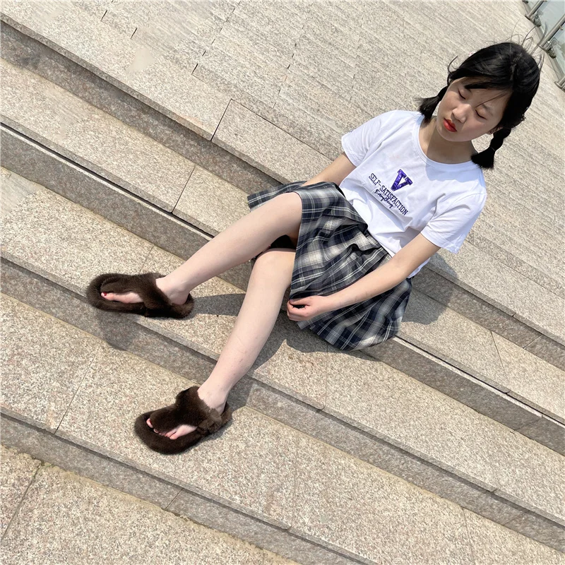 2010 New Men's And Women's Same Style Fur Slippers 100% High-Quality Mink Slippers Couple Slippers Flat Flip-Flops Mink Slippers