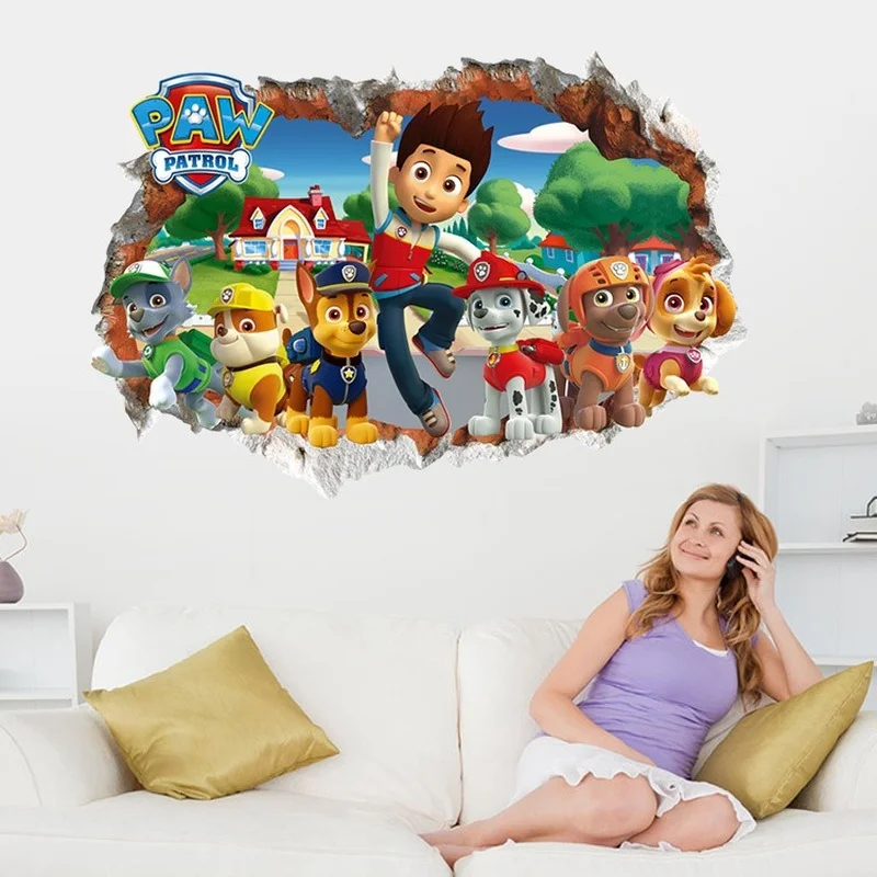 Paw Patrol 3D Cartoon Wall Stickers Waterproof Home Decoration for Room PVC DIY Vinyl Wallpaper Children Christmas Gifts | Игрушки и