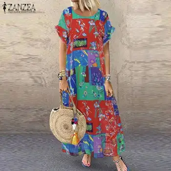 

ZANZEA Summer Floral Print Dress 2020 Plus Size Women Casual Short Sleeve Bohemian Party Maxi Long Sundress Vestidos Female Robe