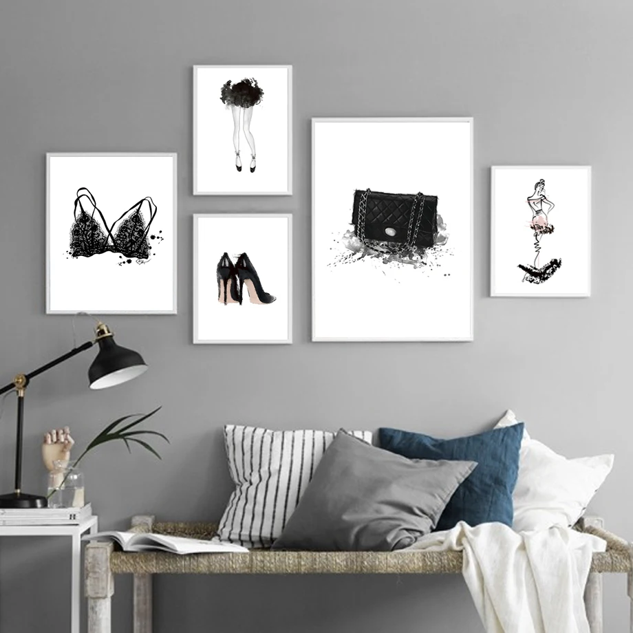 

Watercolor Girl High Heels Black White Nordic Canvas Posters And Prints Wall Art Print Canvas Painting Wall Pictures Kids Room