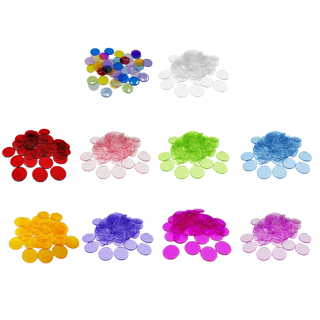 100 Pieces Bingo Chips Transparent Color Counting Plastic Math Game Counters 3/4 inch in Diameter