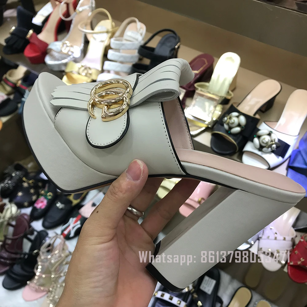 

women's high heel sandels women's genuine leather slipper GG leather sandels