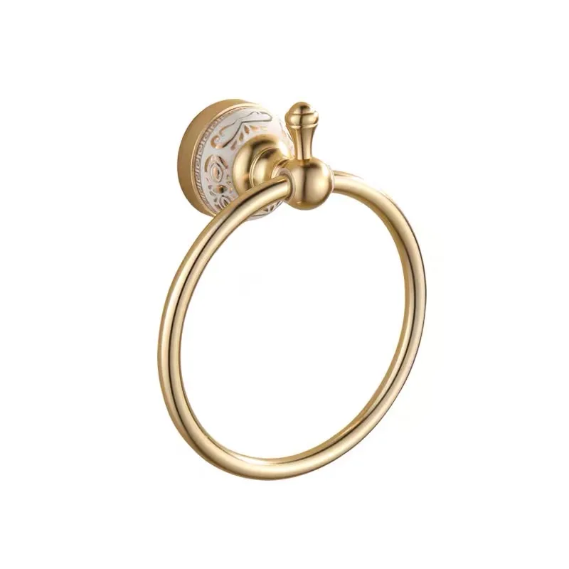 

European style ceramics bathroom towel /bathrobe shelf hanger gold Aluminum towel ring wall mounted