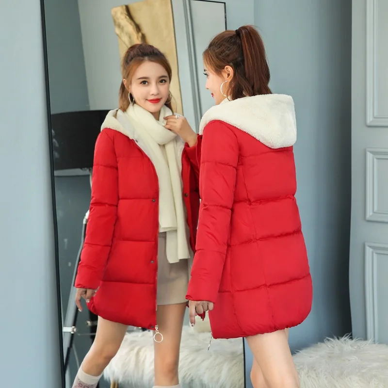 

Cotton-padded Clothes Women's Mid-length 2018 New Style Loose-Fit Slimming Lambs Wool Students down Coat Thick Cotton Coat Fashi