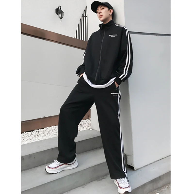 Black VOGUELEO стиль модный спортивный костюм полиэстер Повседневный два цвета толстовка на шнурке мужская одежда оверсайз 2XL Молодежная осень - Цвет: Black