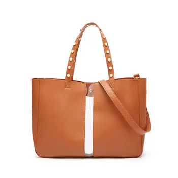 

Women Shoulder Bags Rivet Strap PU Litchi Texture Casual Style Ladies Handbag 517D