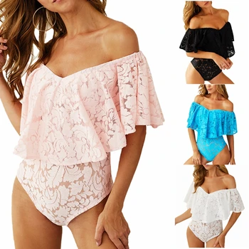 

High quality Lace Bodysuit Women Floral Embroidery Deep V Neck Sexy Bodysuit Dot Patchwork Femlae Body jumpsuits for women 2019