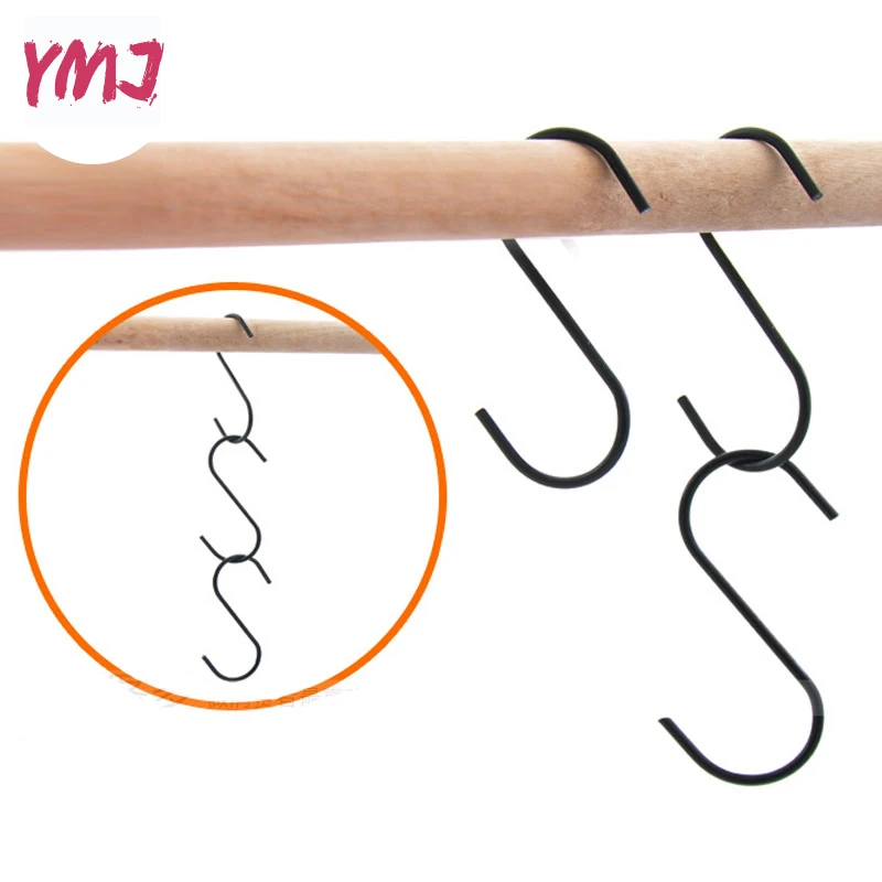 

3Pcs Stainless Steel S-Shaped Hooks Kitchen Storage Holders Clasp Sundries Organizer Rustproof S Type Hooks Bags Hangers Black