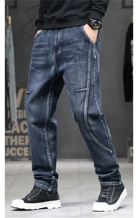 Men's Jeans Harlan Stitching Jeans Loose Hip Hop Baggy Denim Pants Men Cargo Trousers Size 28-44 6
