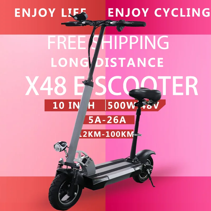 Best 10 Inch 48V 500W Electric Scooter Foldable LCD Display Lithium Battery 48V 5A 26AH Patinete Electrico Adulto Electric Skateboard 1