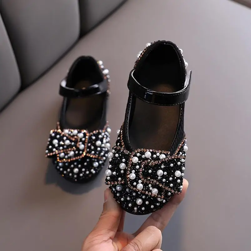 Kids Toddler Bowtie Children Girls Wedding Party Dress Princess Leather Shoes For Teens Girls Dance Shoes