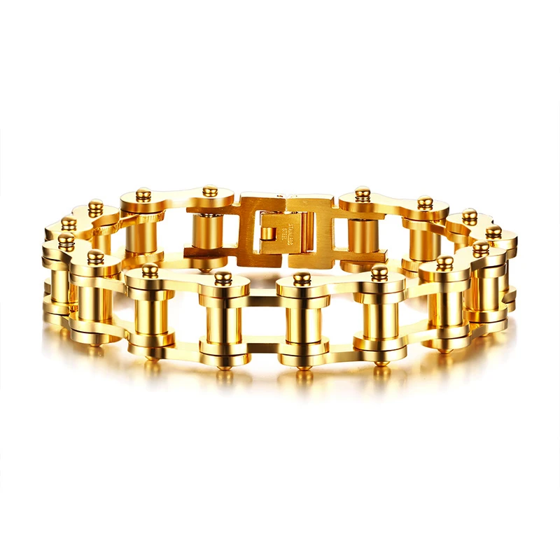 

BIKE CHAIN BRACELET STAINLESS STEEL CHUNKY GOLDEN MOTORCYCLE LINK BRACELET FOR MENS JEWELLERY