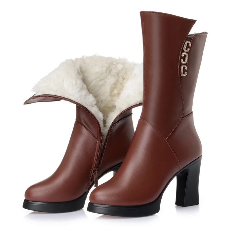 

AIYUQI WinterWomen boots thickening warm snow boots genuine leather female fashion wool lining long boots motorcycle boots women