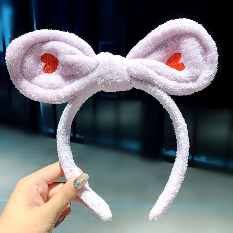 purple heart Новые женские зимние бантики с заячьими ушками, Нескользящие мягкие плюшевые повязки на голову для девочек, милые повязки на голову, повязки на голову, модные аксессуары для волос - Цвет: purple heart