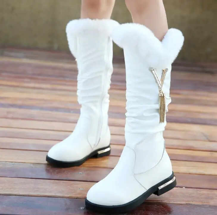 

New high quality Genuine leather Girls Long Snow Boots 26-37 Winter Martin boots for Plush Warm Shoes for girls kids Sport Shoes