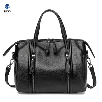 

2019 new women's bag Luxury design top layer cowhide ladies handbag Genuine Leather Shoulder diagonal package Boston bag